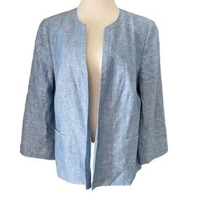 Talbots Linen‎ Blazer Open Jacket Blue Resort Coastal Euro Vacation Office 12